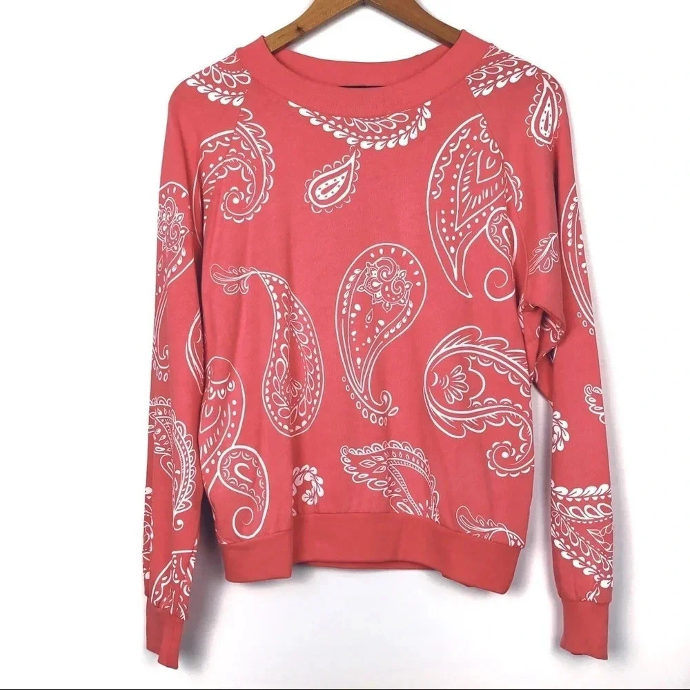 Wildfox Coral Western Paisley Print Sweatshirt Top - Picture 3 of 8